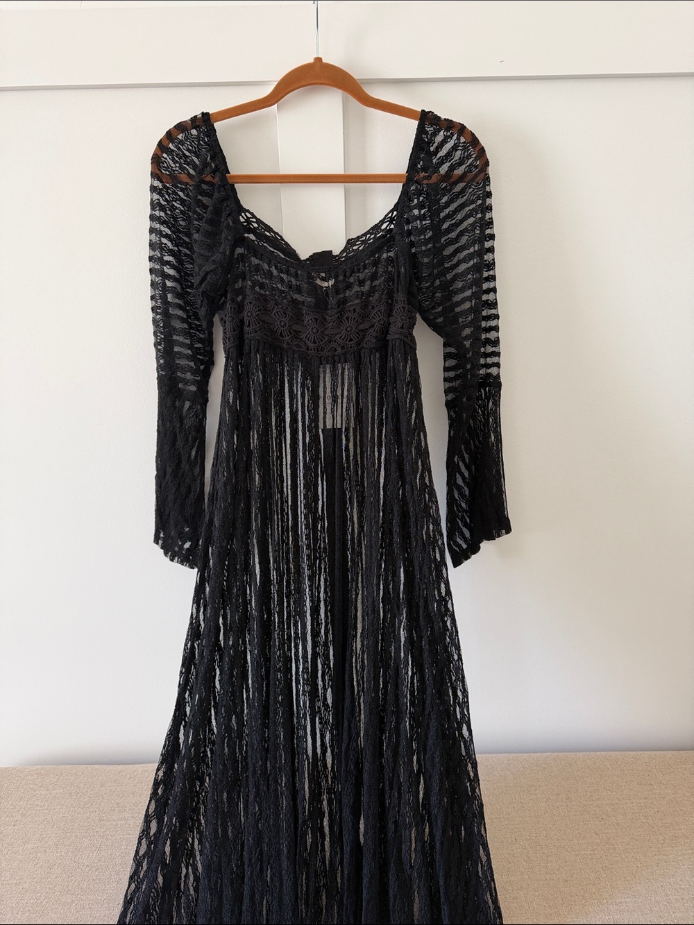 Promesa Black Long Sleeve Lace Button-Front Maxi Dress - Picture 6 of 7